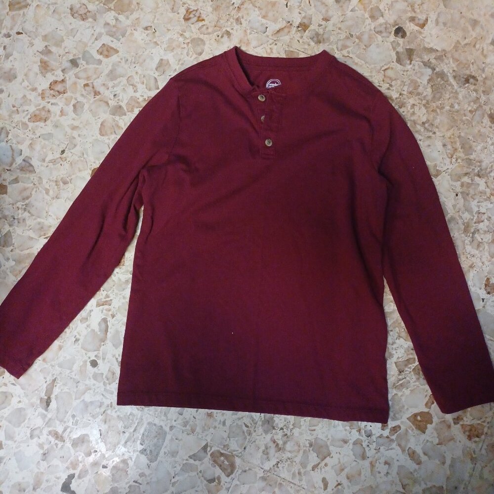 Wonder Nation Boy's Henley Tee Long Sleeve L (10-12) Maroon